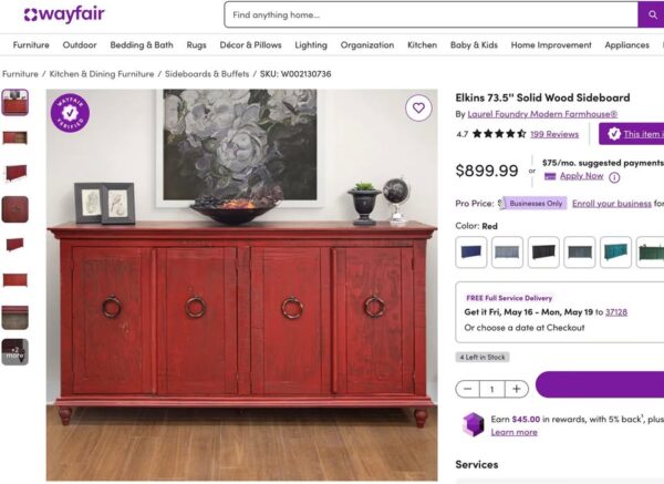 Red Solid Wood Sideboard - Image 3
