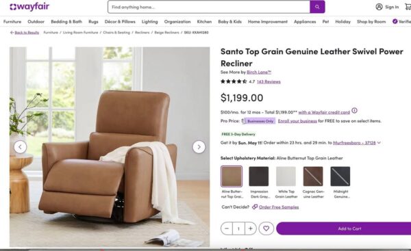 Santo Top Grain Genuine Leather Power Swivel Recliner - Image 2