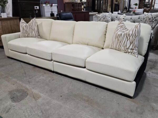 Cream Genuine Leather Sofa - Image 4