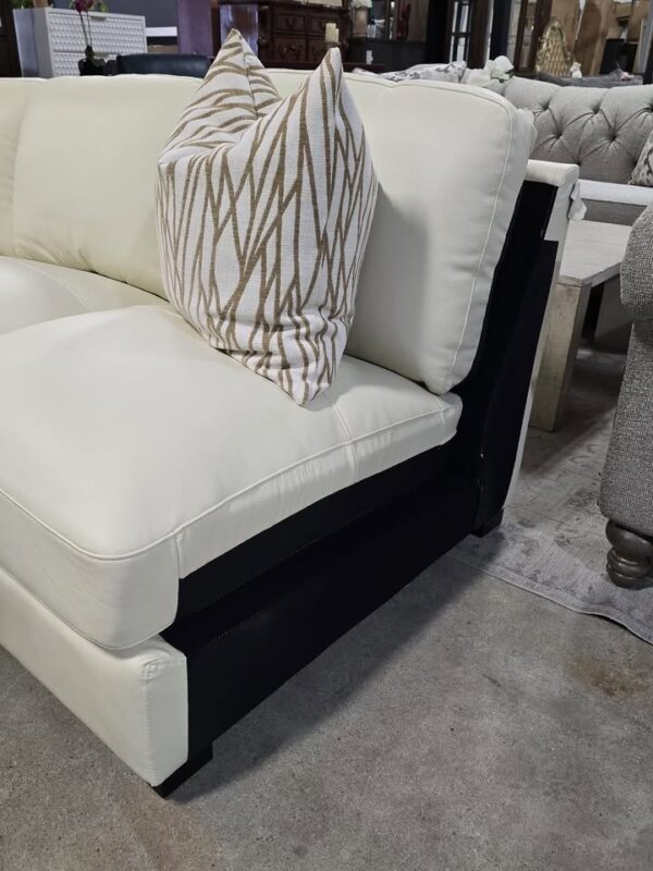 Cream Genuine Leather Sofa - Image 3