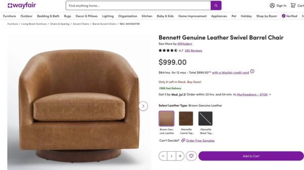 Genuine Leather Swivel Barrel Chair - Image 4