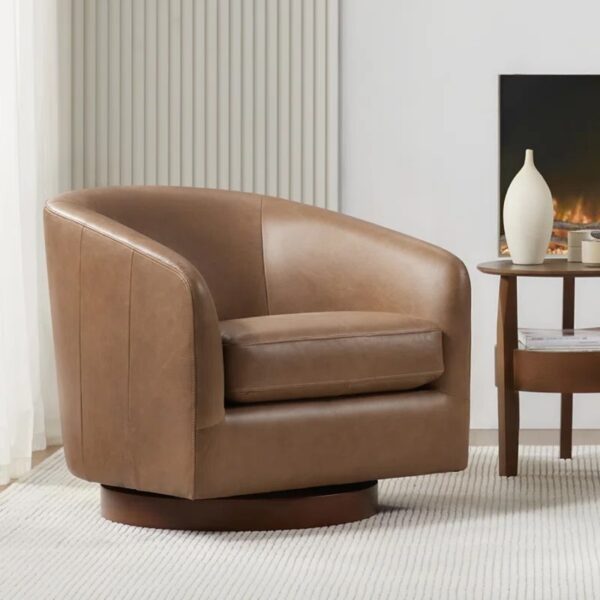 Genuine Leather Swivel Barrel Chair - Image 3