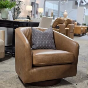 Genuine Leather Swivel Barrel Chair