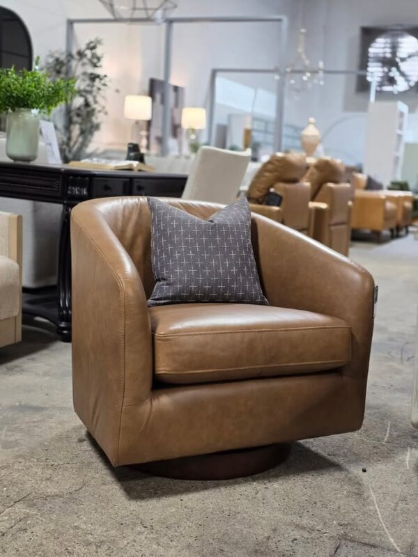 Genuine Leather Swivel Barrel Chair