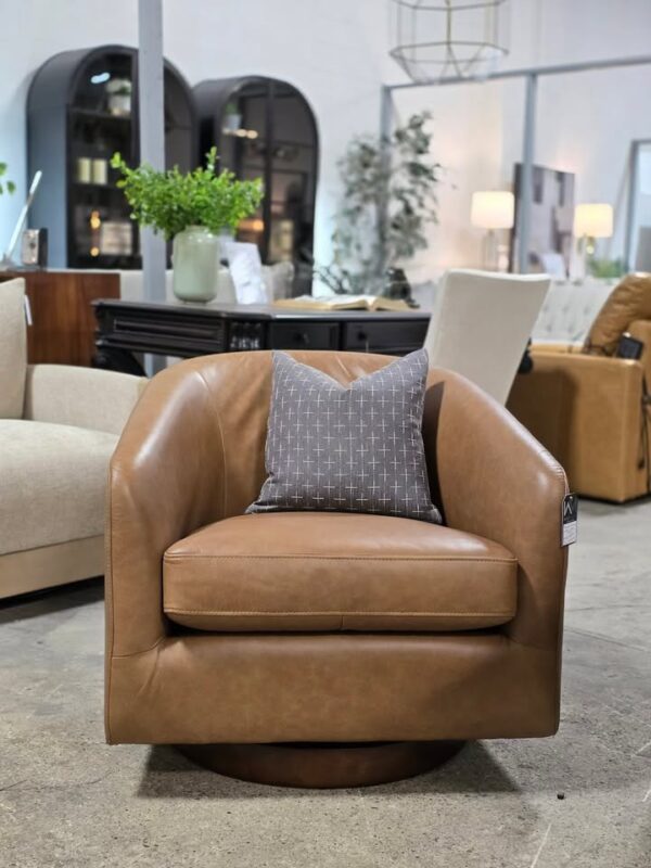 Genuine Leather Swivel Barrel Chair - Image 2