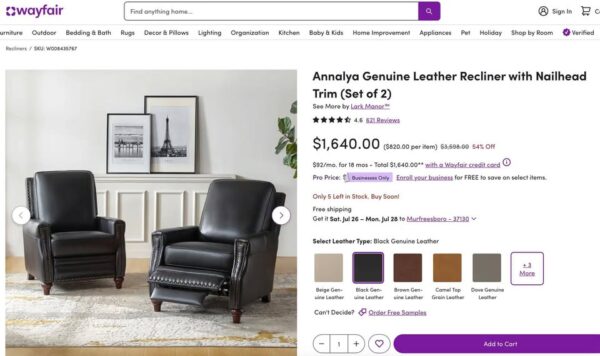 Set of 2 Black Genuine Leather Recliners - Image 4