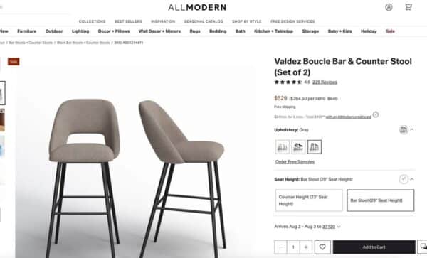 Set of 2 Valdez Boucle Barstools - Image 4