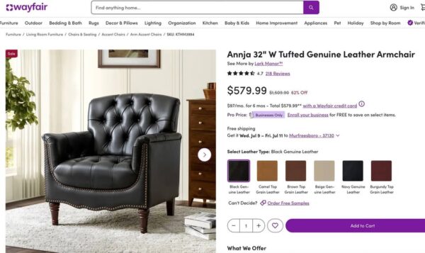Black Genuine Leather Armchair - Image 3