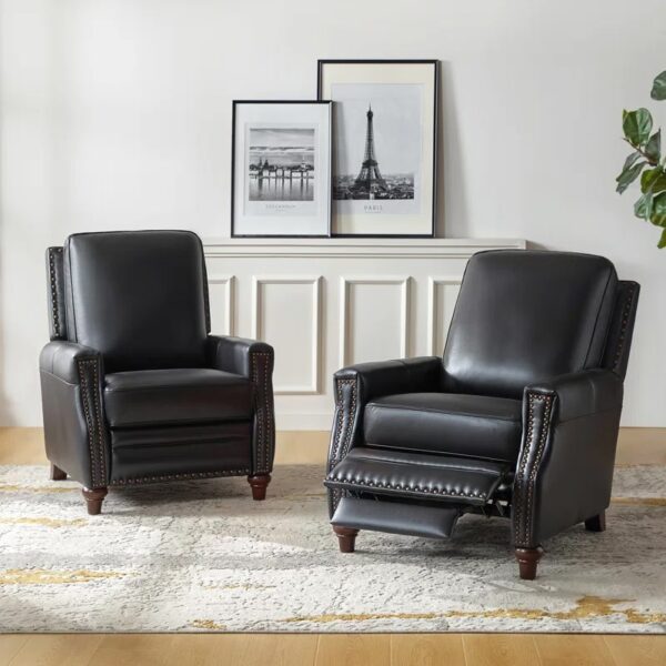Set of 2 Black Genuine Leather Recliners - Image 3