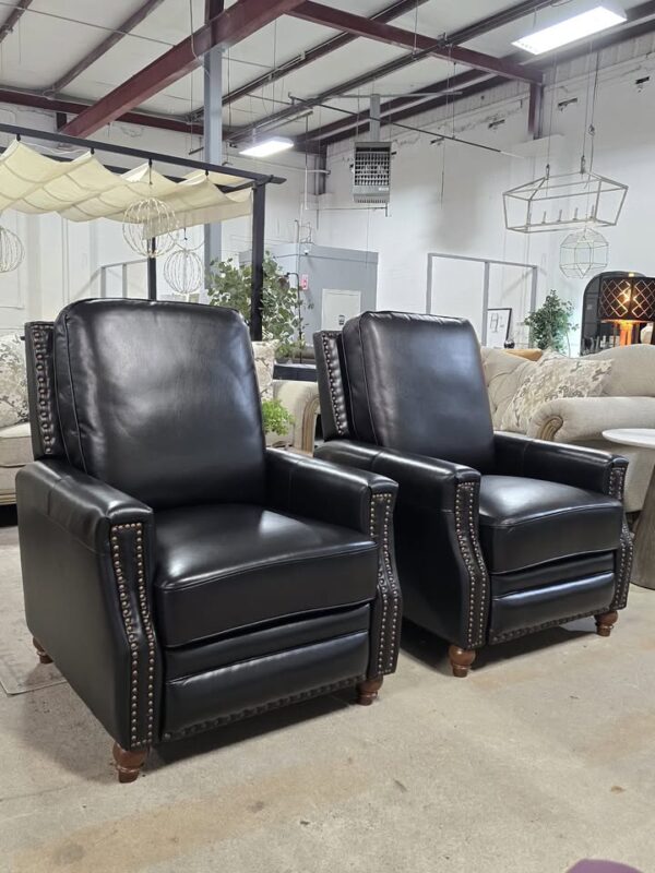 Set of 2 Black Genuine Leather Recliners - Image 2