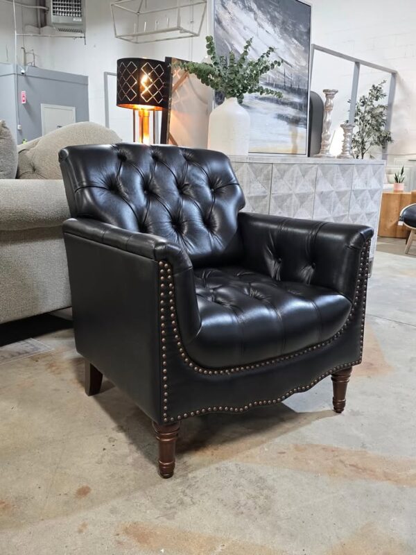 Black Genuine Leather Armchair - Image 4