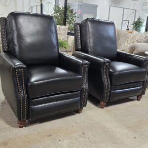 Set of 2 Black Genuine Leather Recliners