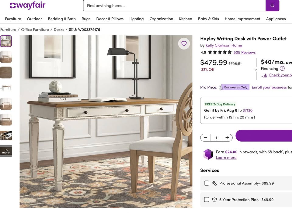Hayley Writing Desk with Power Outlet - Image 4