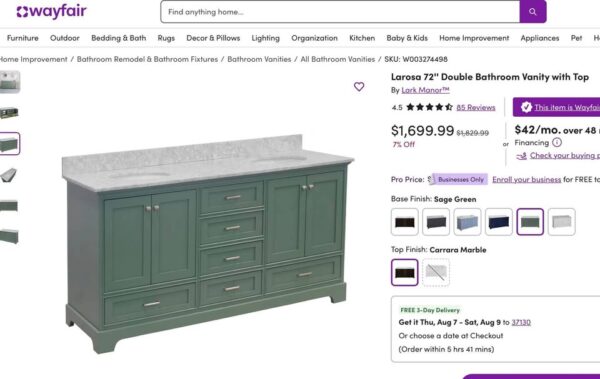 72" Sage Green Double Bathroom Vanity - Image 4