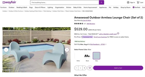 Set of 2 Armless Outdoor Lounge Chairs - Image 4