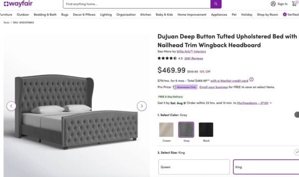 KING Grey Tufted Platform Bed - Image 3