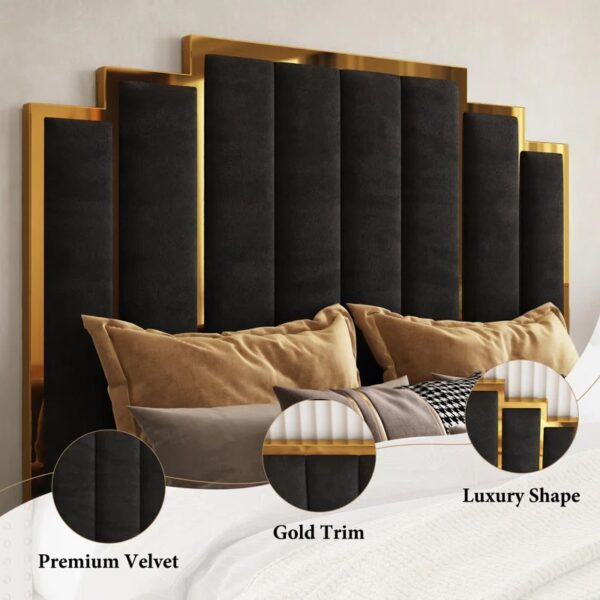 Black Queen Velvet Platform Bed - Image 3