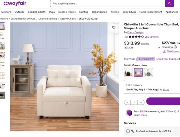 Cream Convertible Sleeper Chair - Image 4