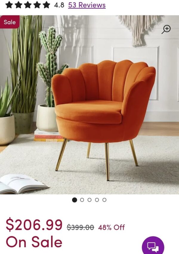 Orange Velvet Accent Chair - Image 3