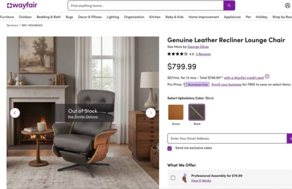 Set of 2 Genuine Leather Power Reclining Eames Style Chairs - Image 9