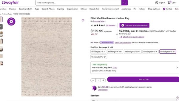 8' x 10' Abstract Wool Rug - Image 7