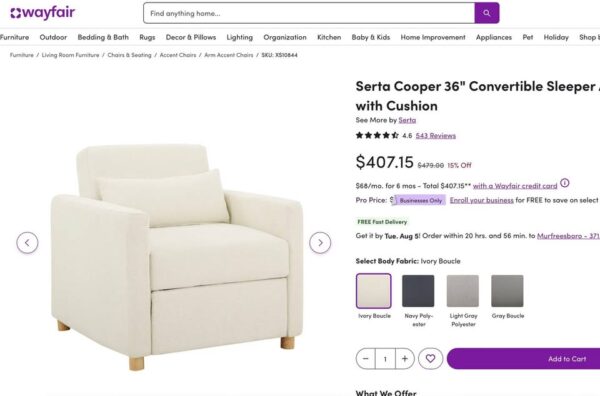 Serta Boucle Convertible Sleeper Chair - Image 3