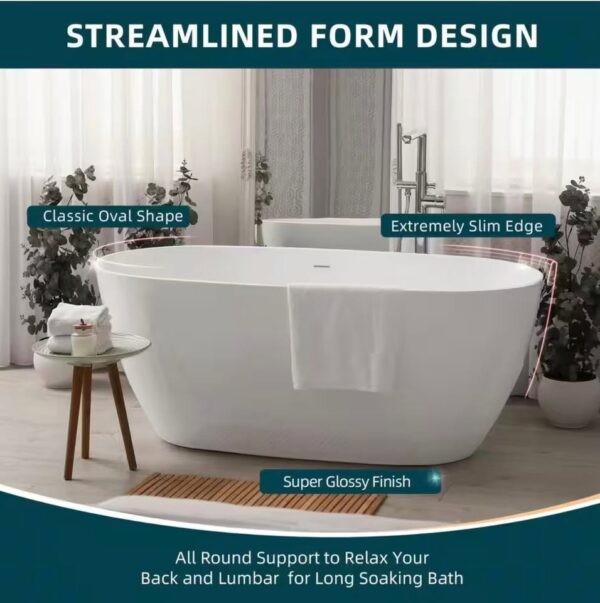 51" x 27.5" Freestanding Soaking Bathtub - Image 2