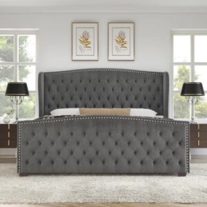KING Grey Tufted Platform Bed