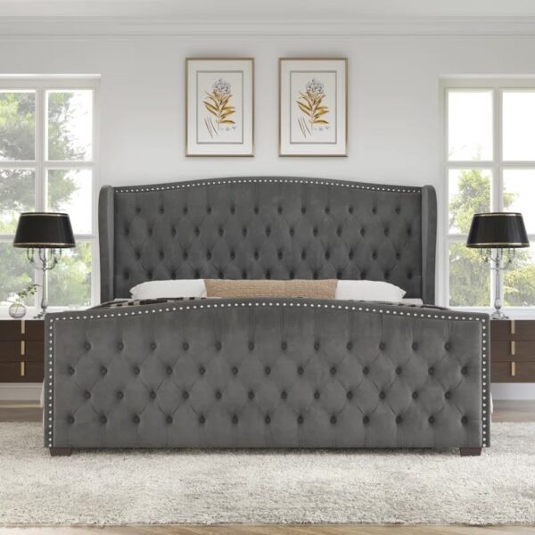 KING Grey Tufted Platform Bed