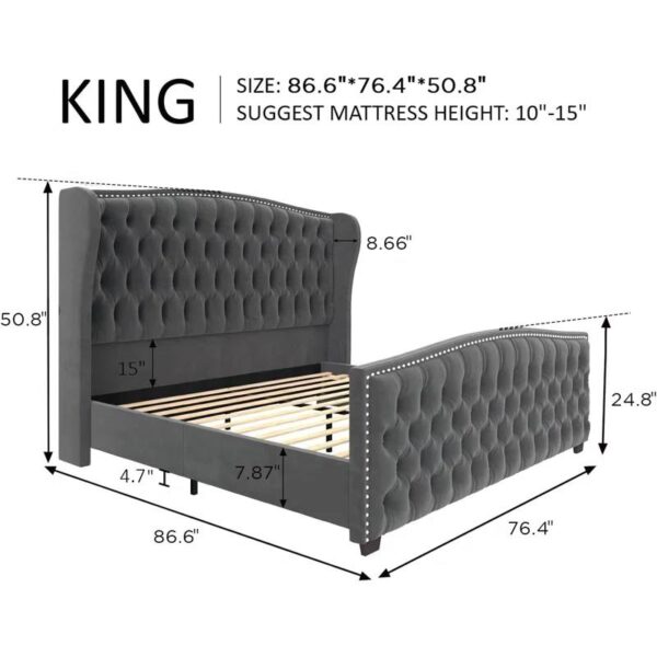KING Grey Tufted Platform Bed - Image 4