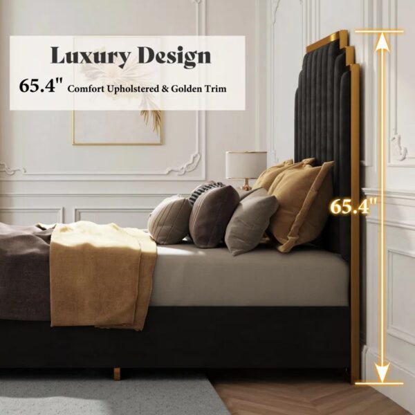 Black Queen Velvet Platform Bed - Image 2