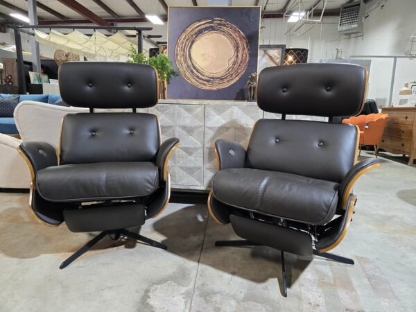 Set of 2 Genuine Leather Power Reclining Eames Style Chairs - Image 6