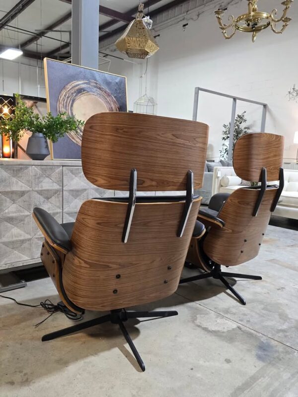 Set of 2 Genuine Leather Power Reclining Eames Style Chairs - Image 5