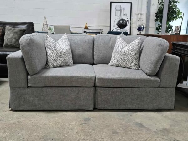 Grey Skirted Loveseat - Image 3