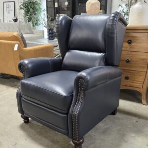 Navy Genuine Leather Wingback Recliner