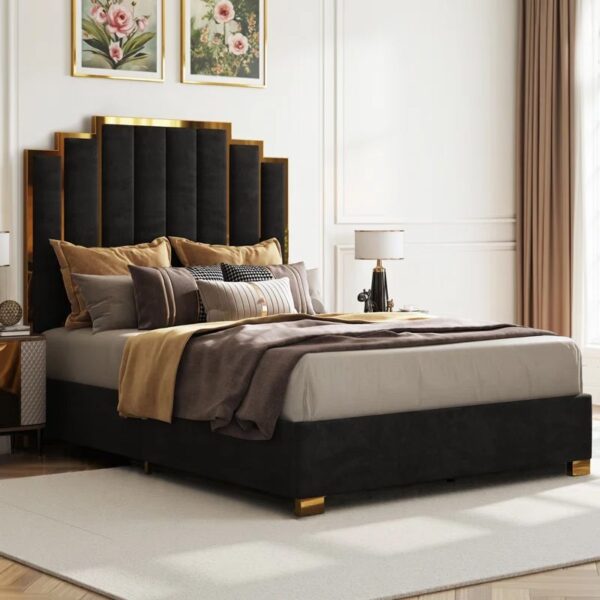 Black Queen Velvet Platform Bed