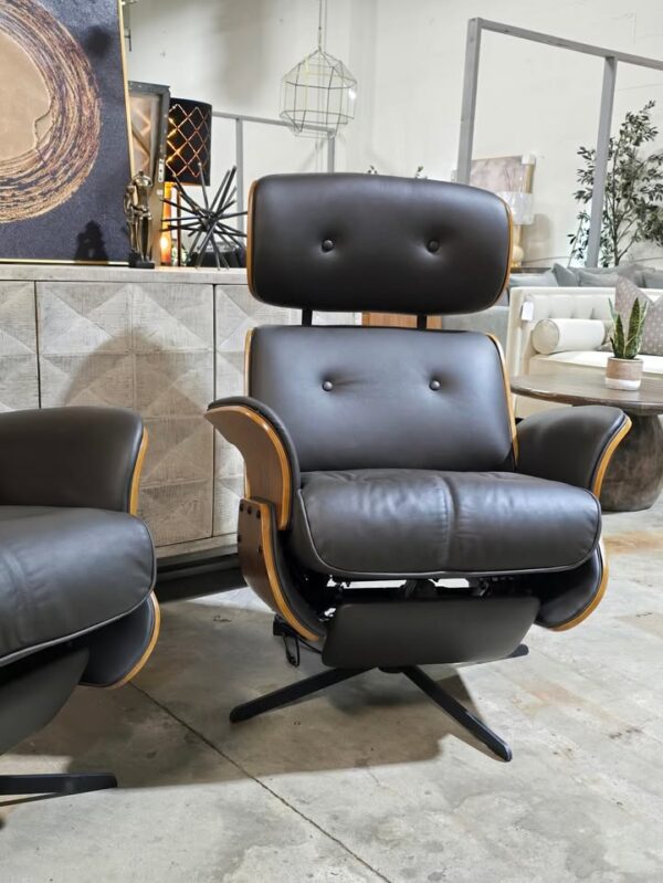 Set of 2 Genuine Leather Power Reclining Eames Style Chairs - Image 4