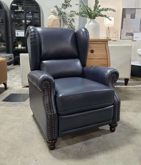 Navy Genuine Leather Wingback Recliner - Image 2
