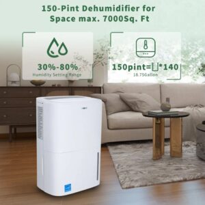 Uhome 150 Pints Dehumidifier for Rooms up to 7000 Sq.