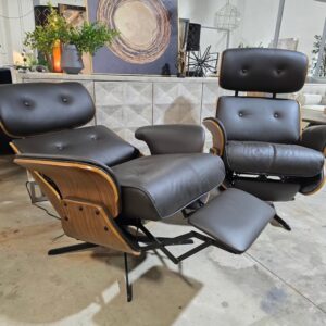 Set of 2 Genuine Leather Power Reclining Eames Style Chairs