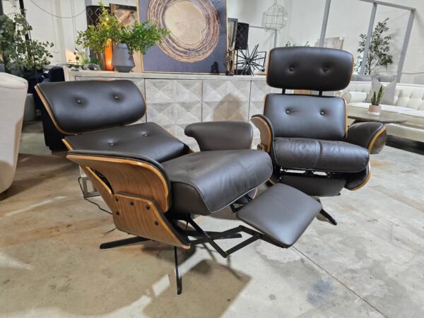 Set of 2 Genuine Leather Power Reclining Eames Style Chairs