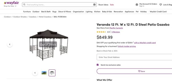 12' x 12' Steel Patio Gazebo - Image 3