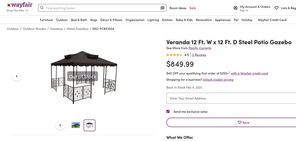 12' x 12' Steel Patio Gazebo - Image 3