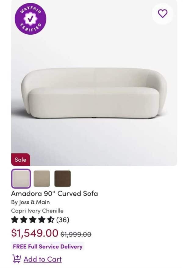 Amadora 90" Curved Sofa - Image 6