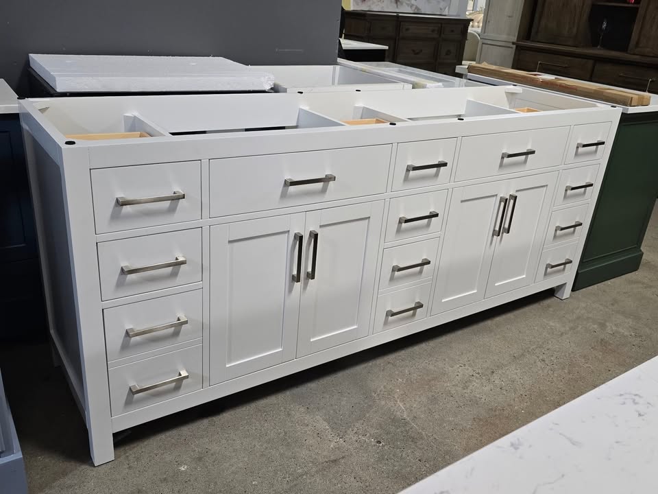 White 84" Double Bathroom Vanity Base - Image 2