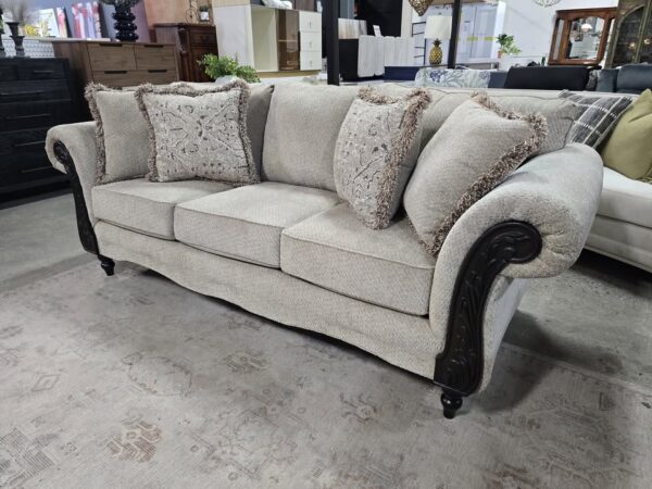 Beige Rolled Arm Upholstered Sofa - Image 3