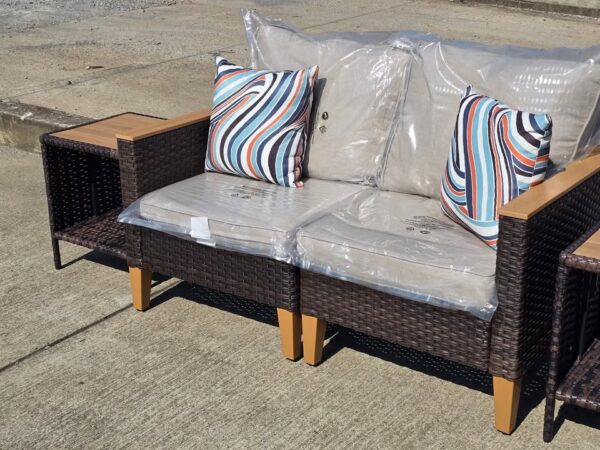 4-pc Outdoor Patio Wicker Loveseat & Side Tables - Image 4