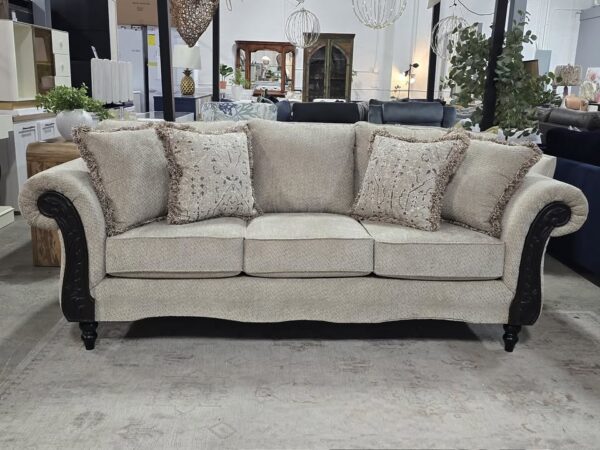 Beige Rolled Arm Upholstered Sofa - Image 2