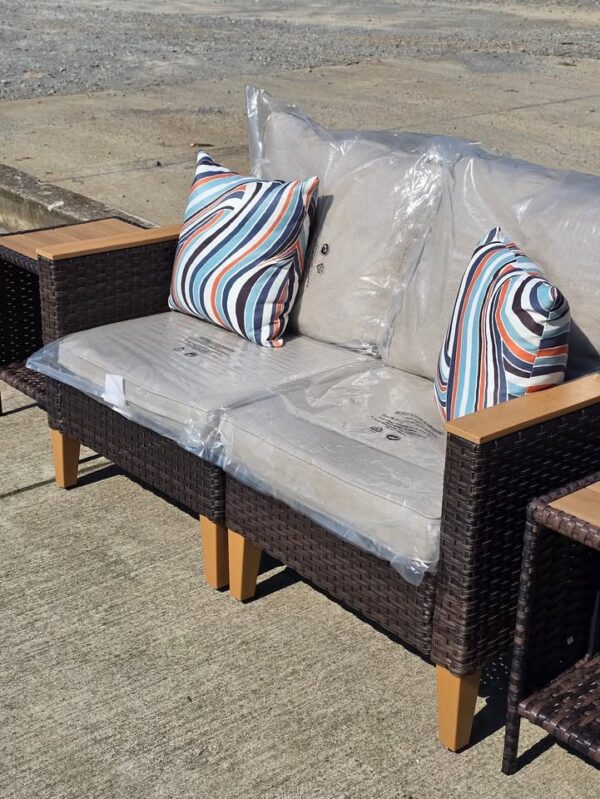 4-pc Outdoor Patio Wicker Loveseat & Side Tables - Image 3