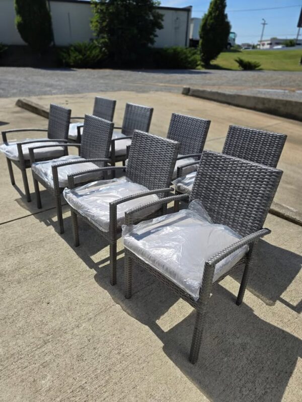 Set of 8 Outdoor Wicker Stackable Dining Chairs - Image 4